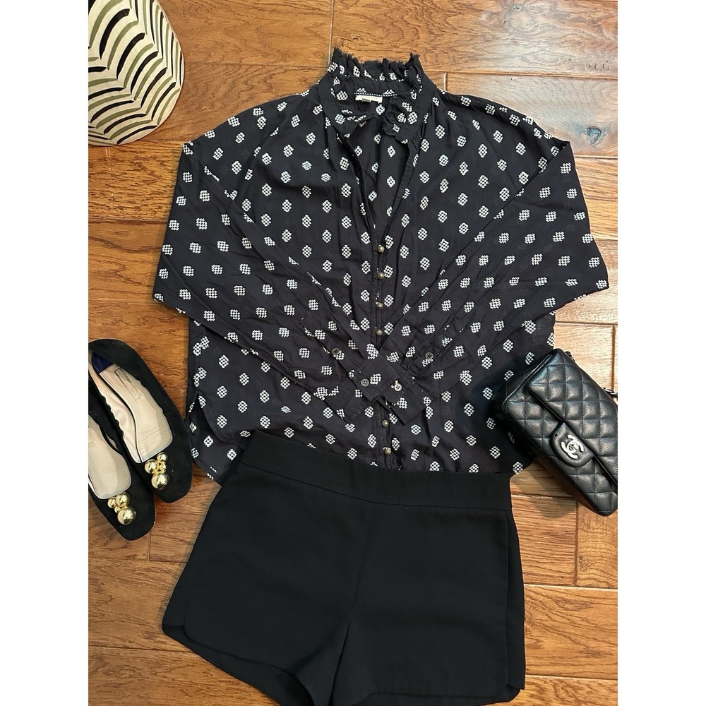 Pilcro Anthropologie Blouse XXS Black Cotton Textured Tufted Embroidered Top